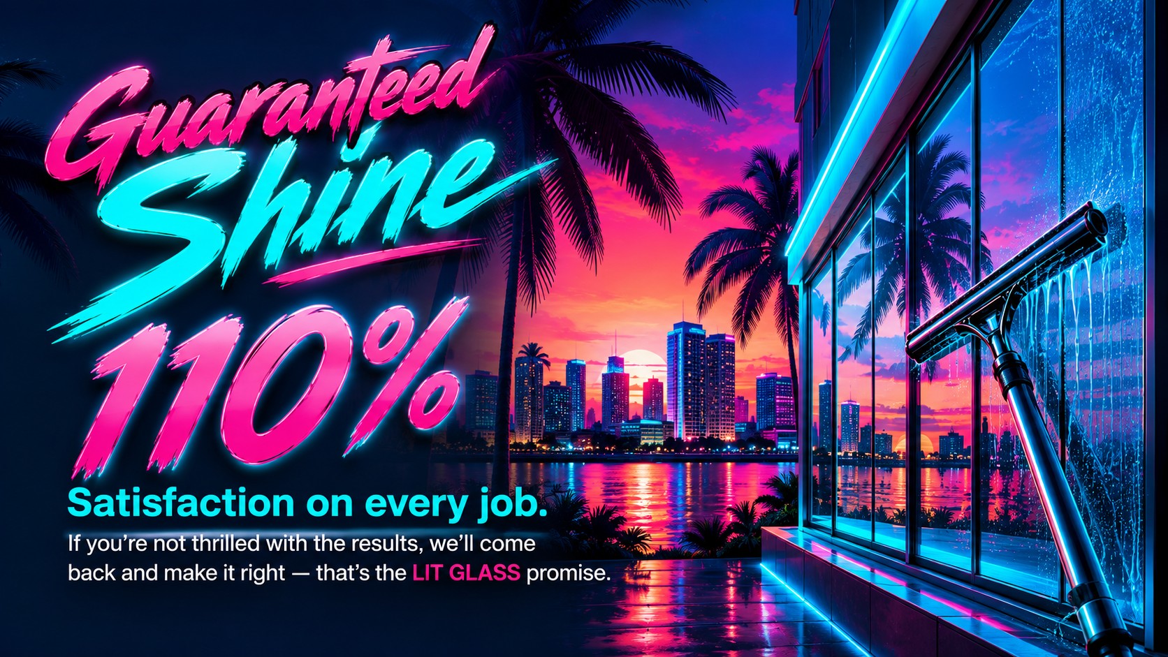 Guaranteed Shine — 110% satisfaction on every job. If you're not thrilled with the results, we'll come back and make it right — that's the LIT GLASS promise.